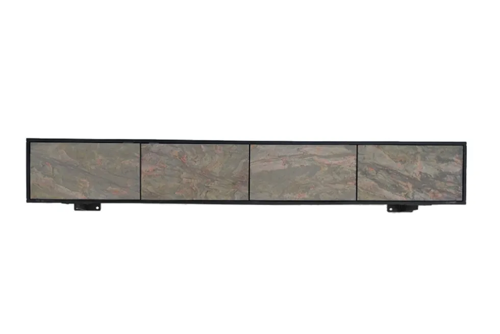 Massivholz TV-Lowboard MOUNTAIN SOUL 200cm Akazie grün bronze hängend Naturstein schwarz