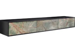 Massivholz TV Lowboard MOUNTAIN SOUL 200cm echter Naturstein Akazie schwarz hängend / stehend