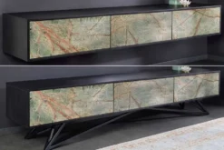 Massivholz TV Lowboard MOUNTAIN SOUL 200cm echter Naturstein Akazie schwarz hängend / stehend