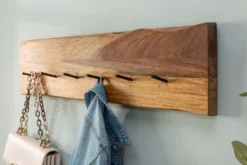 Massivholz Wandgarderobe MAMMUT 80cm braun Sheesham stone finish 6 Kleiderhaken