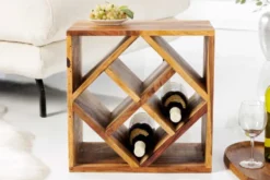 Massivholz Weinregal CUBUS 40cm braun Sheesham stone finish Beistelltisch handmade