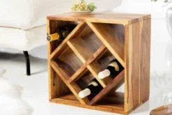 Massivholz Weinregal CUBUS 40cm braun Sheesham stone finish Beistelltisch handmade