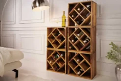 Massivholz Weinregal CUBUS 40cm braun Sheesham stone finish Beistelltisch handmade