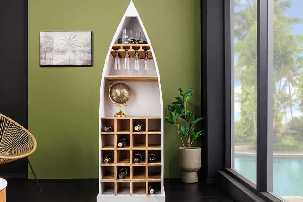 Massivholz Weinregal SEVEN SEAS 180cm weiß natur Mango Flaschenregal