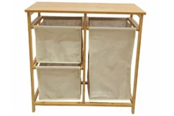 Massivholz Wäschekorb LAGOON SPA 70cm natur beige Bambus drei Wäschebeutel waschbar