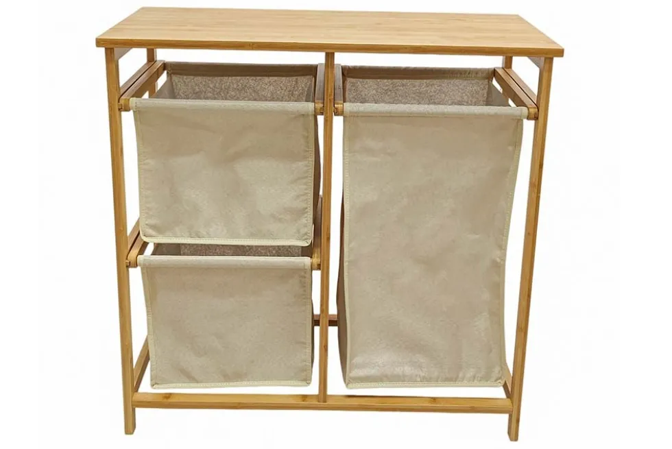 Massivholz Wäschekorb LAGOON SPA 70cm natur beige Bambus drei Wäschebeutel waschbar