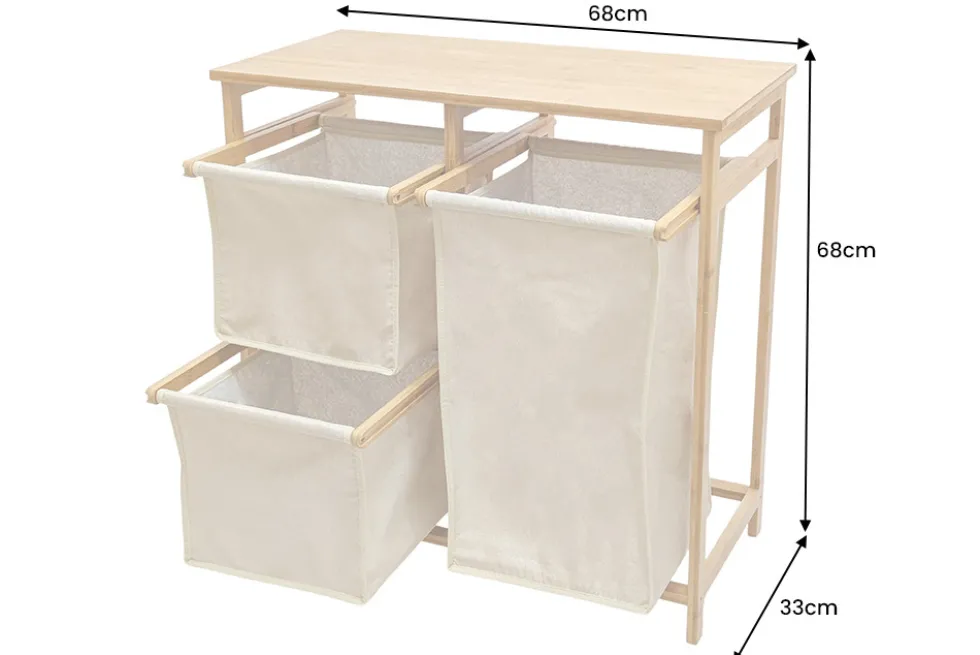 Massivholz Wäschekorb LAGOON SPA 70cm natur beige Bambus drei Wäschebeutel waschbar
