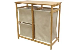 Massivholz Wäschekorb LAGOON SPA 70cm natur beige Bambus drei Wäschebeutel waschbar