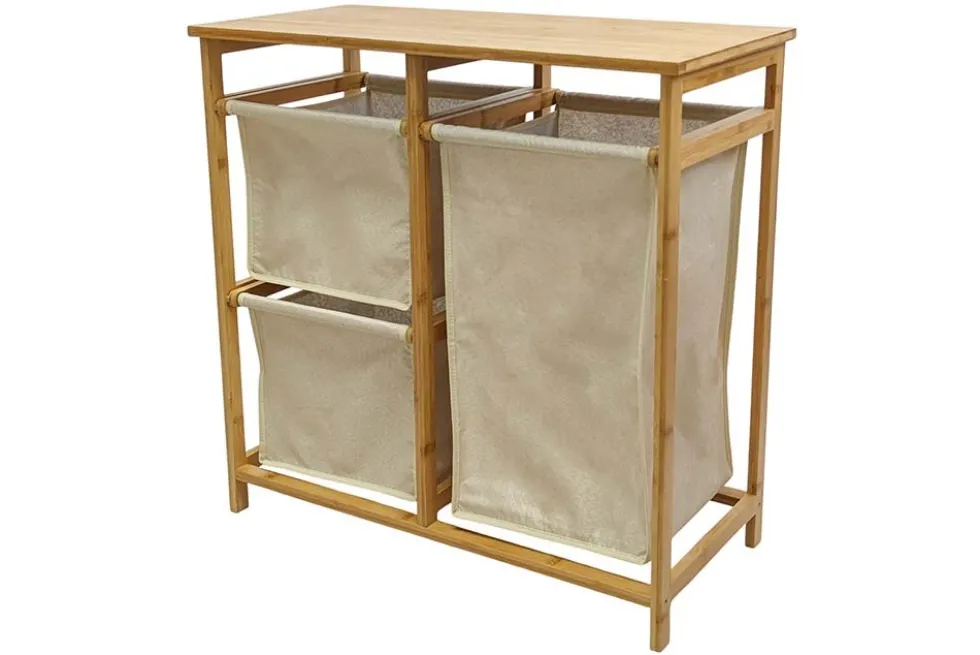 Massivholz Wäschekorb LAGOON SPA 70cm natur beige Bambus drei Wäschebeutel waschbar