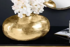 Moderne Deko Vase ABSTRACT ORIENT 35cm gold rund Metall Hammerschlag-Design