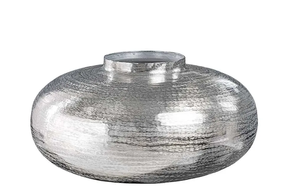 Moderne Deko Vase ABSTRACT ORIENT 35cm silber rund Metall Hammerschlag-Design