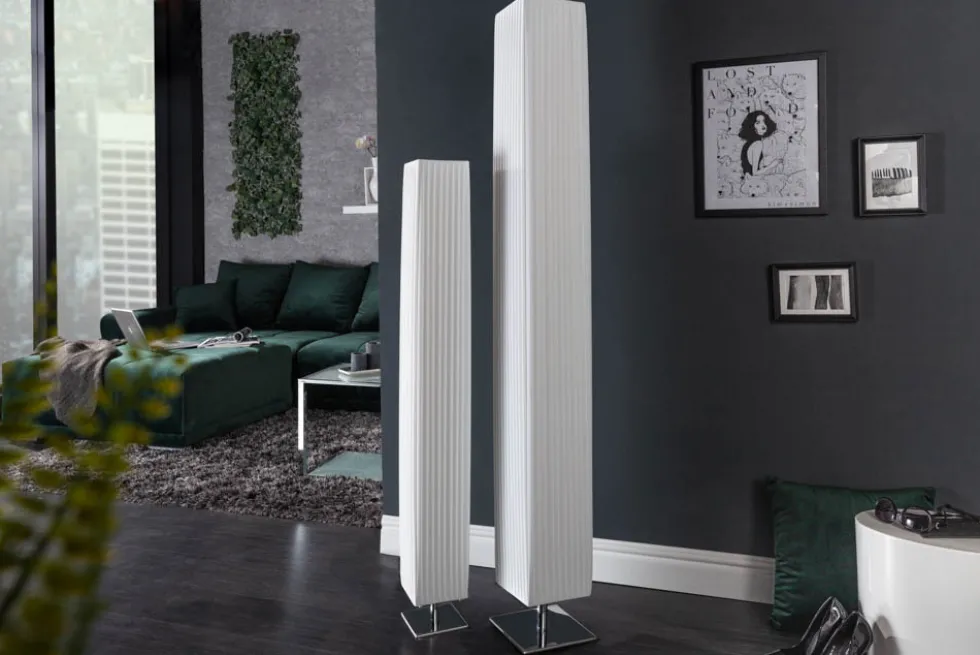 Moderne Design Stehlampe PARIS 160cm weiß Plissee Schirm Stehleuchte