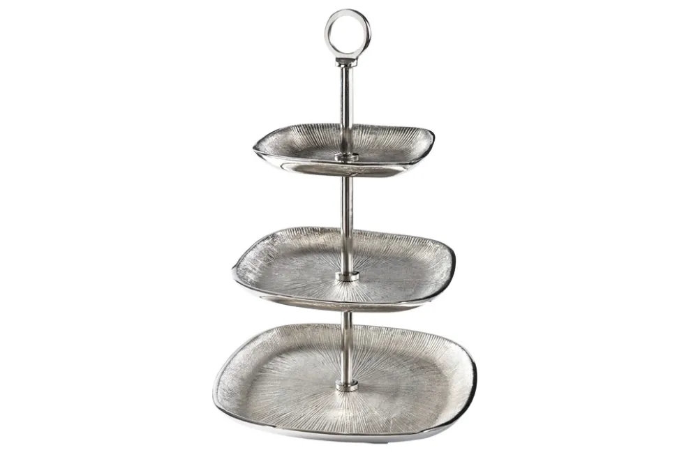 Moderne Etagere ORIENT 45cm silber Hammerschlag-Design mit drei Etagen