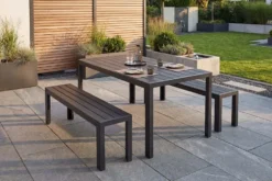 Moderne Gartenbank DESIGNO 130cm anthrazit schwarz Aluminium wetterfest Outdoor Sitzbank