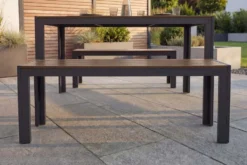 Moderne Gartenbank DESIGNO 130cm dunkelbraun schwarz Aluminium wetterfest Outdoor Sitzbank