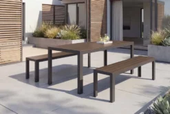 Moderne Gartenbank DESIGNO 180cm dunkelbraun schwarz Aluminium wetterfest Outdoor Sitzbank