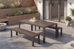 Moderne Gartenbank DESIGNO 180cm dunkelbraun schwarz Aluminium wetterfest Outdoor Sitzbank