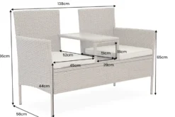 Moderne Gartenbank PORTOFINO 140cm natur beige Polyrattan Sitzbank mit Tisch wetterfest