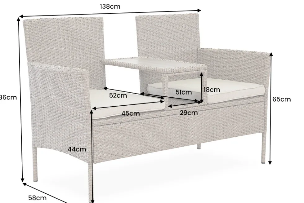 Moderne Gartenbank PORTOFINO 140cm grau Polyrattan Outdoor Sitzbank mit Tisch wetterfest
