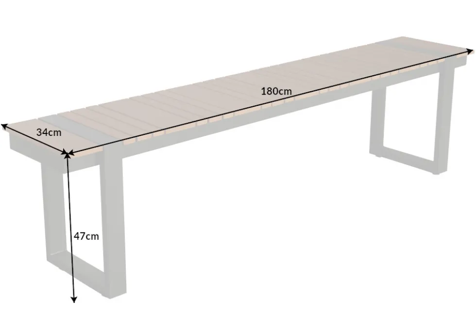 Moderne Garten Sitzbank TAMPA LOUNGE 180cm grau Aluminium Holz-Design wetterfest Outdoor