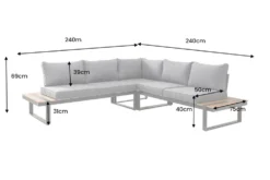Moderne Garten Sitzgruppe TAMPA LOUNGE 240cm grau Aluminium wetterfest inkl. Sitzkissen