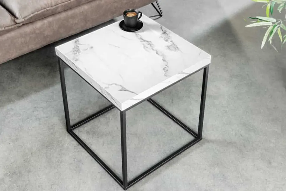 Moderner Beistelltisch ARCHITECTURE 45cm weiß Marmor-Design Metallgestell