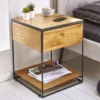 Moderner Beistelltisch SCORPION 50cm Wildeichen-Design Metall Nachttisch mit Schublade