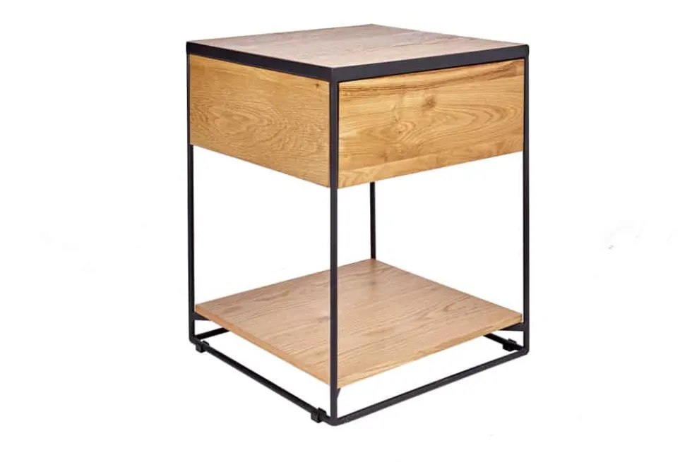 Moderner Beistelltisch SCORPION 50cm Wildeichen-Design Metall Nachttisch mit Schublade