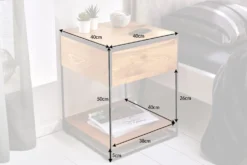 Moderner Beistelltisch SCORPION 50cm Wildeichen-Design Metall Nachttisch mit Schublade