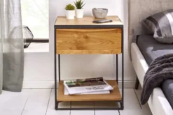 Moderner Beistelltisch SCORPION 50cm Wildeichen-Design Metall Nachttisch mit Schublade