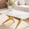 Moderner Couchtisch ART LIVING 130cm weiß Marmor Keramik champagner gold brushed