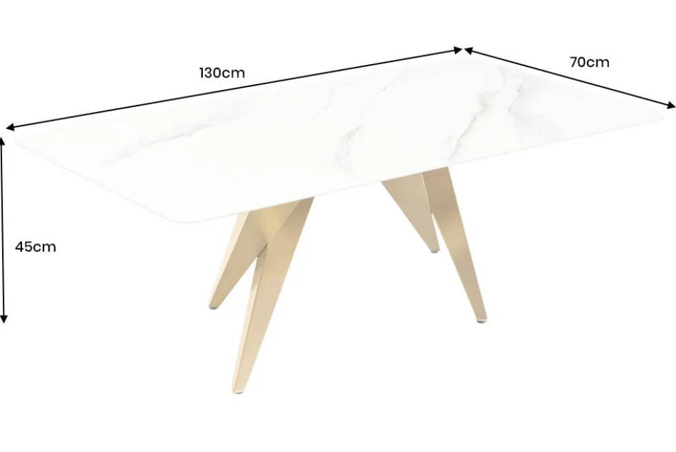 Moderner Couchtisch ART LIVING 130cm weiß Marmor Keramik champagner gold brushed