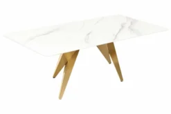 Moderner Couchtisch ART LIVING 130cm weiß Marmor Keramik champagner gold brushed