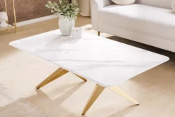Moderner Couchtisch ART LIVING 130cm weiß Marmor Keramik champagner gold brushed