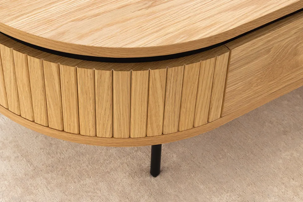 Moderner Couchtisch ATELIER 120cm natur Eiche schwarz mit zwei Schubladen