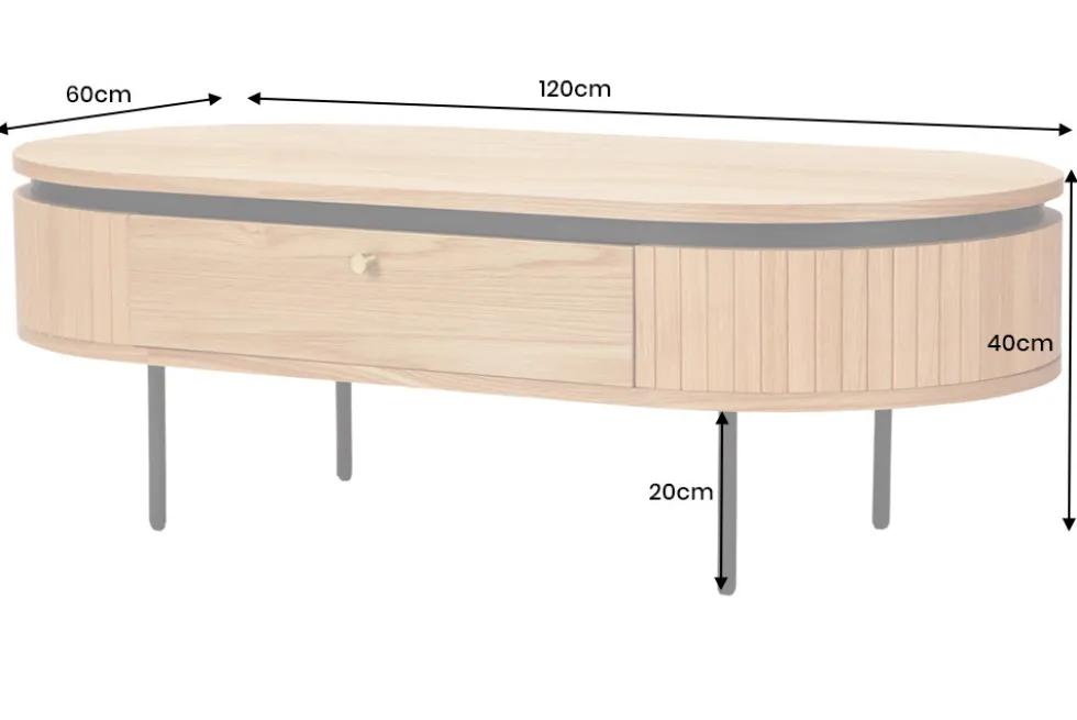 Moderner Couchtisch ATELIER 120cm natur Eiche schwarz mit zwei Schubladen