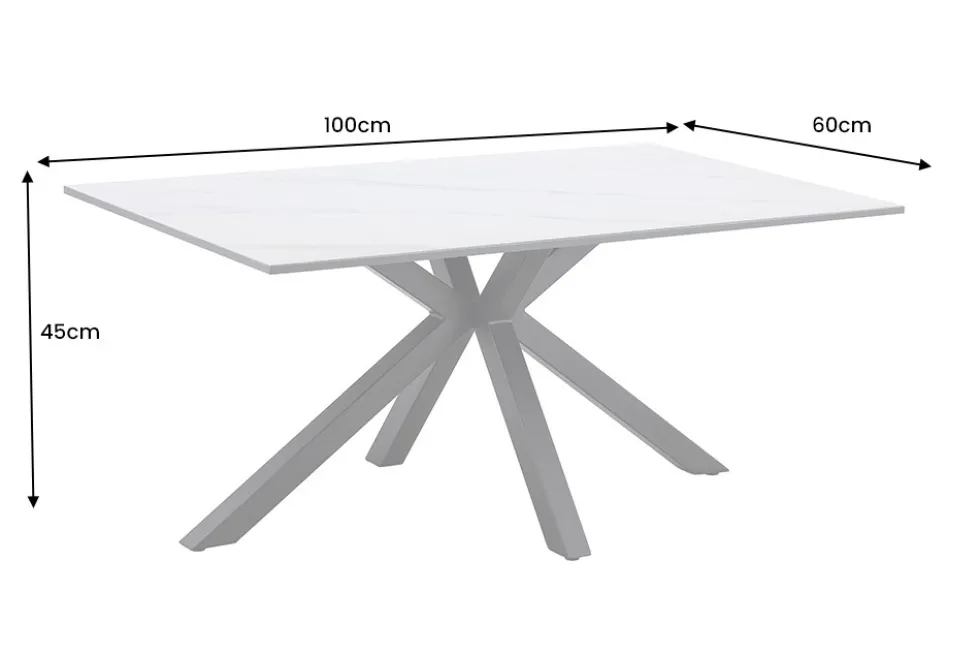 Moderner Couchtisch GALAXIE 100cm weiß Keramik schwarz Metall Sterngestell