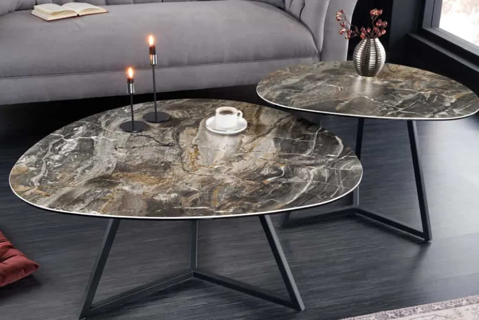 Moderner Couchtisch MARVELOUS 70cm taupe Marmor Keramik made in Italy