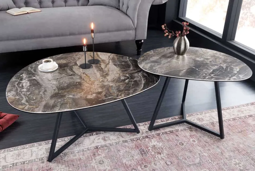 Moderner Couchtisch MARVELOUS 70cm taupe Marmor Keramik made in Italy