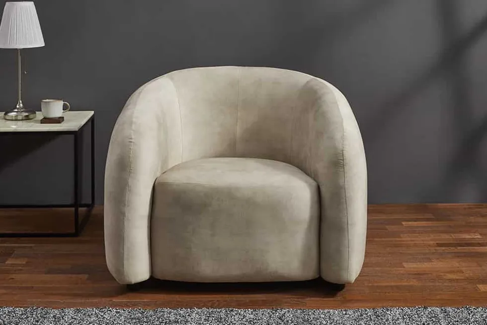 Moderner Design Sessel VOGUE 95cm beige Samt mit Armlehnen und Nosagfederung