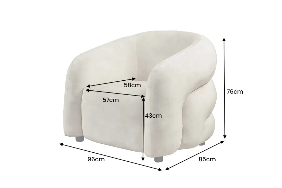 Moderner Design Sessel VOGUE 95cm beige Samt mit Armlehnen und Nosagfederung