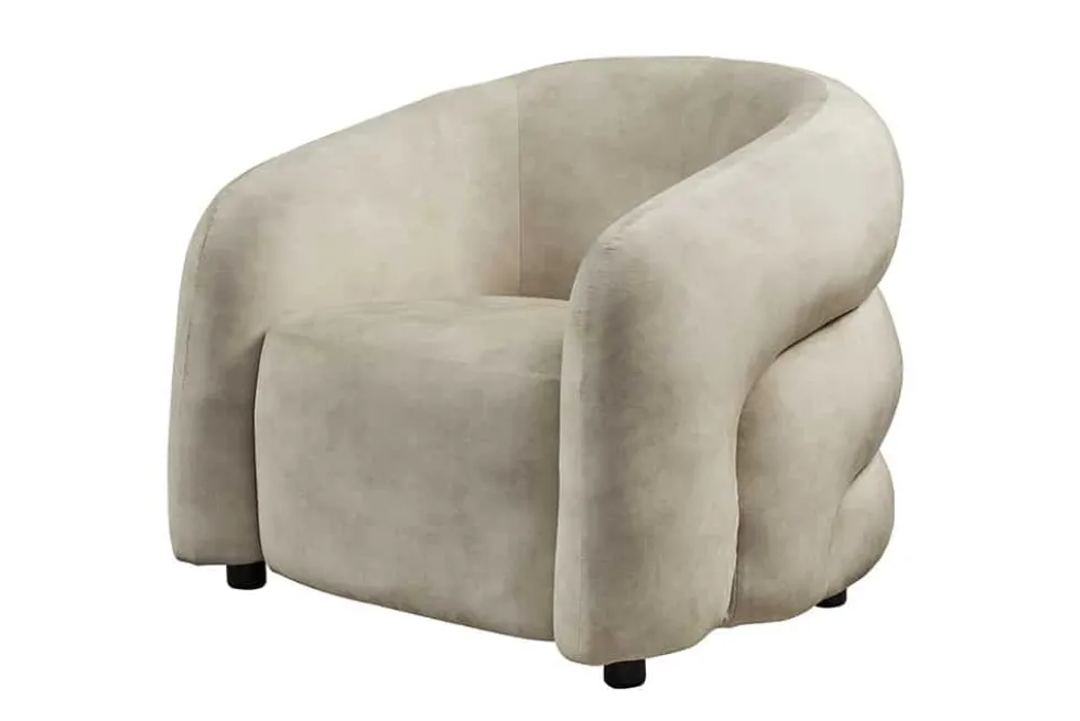 Moderner Design Sessel VOGUE 95cm beige Samt mit Armlehnen und Nosagfederung