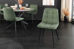 Moderner Design Stuhl TRES CHIC grün Cord schwarze Metallbeine Esszimmer