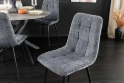 Moderner Design Stuhl TRES CHIC grau Chenille Cremona schwarze Metallbeine
