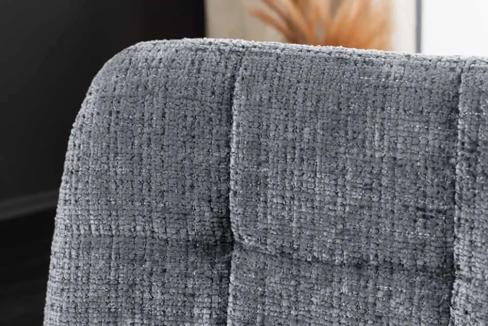 Moderner Design Stuhl TRES CHIC grau Chenille Cremona schwarze Metallbeine