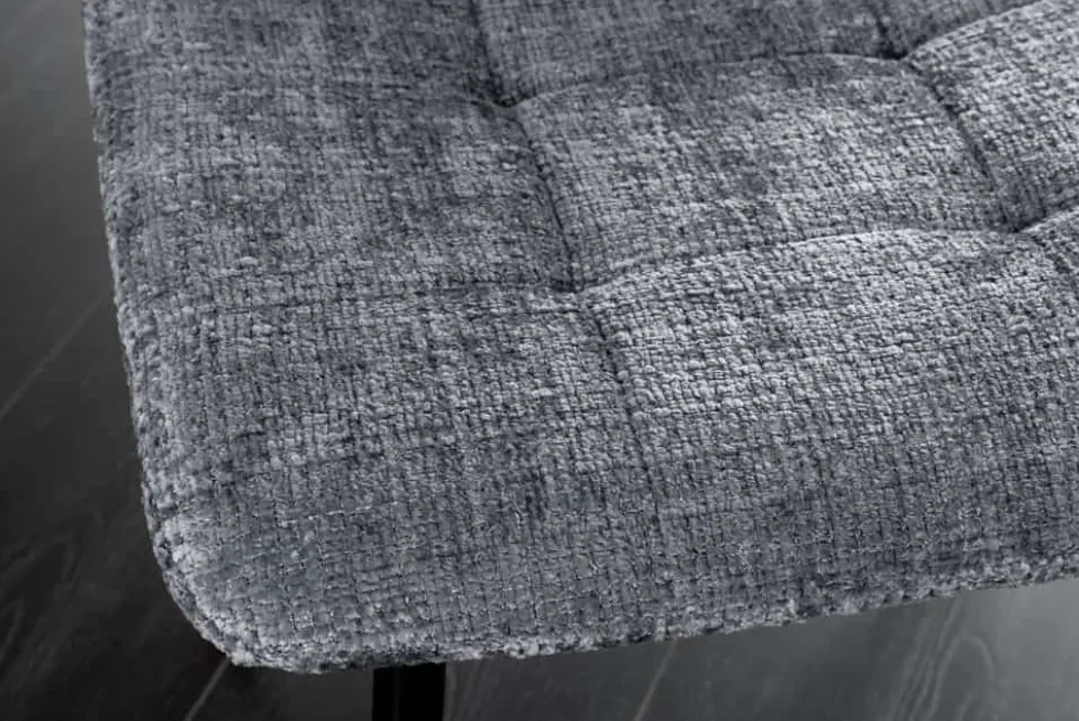 Moderner Design Stuhl TRES CHIC grau Chenille Cremona schwarze Metallbeine