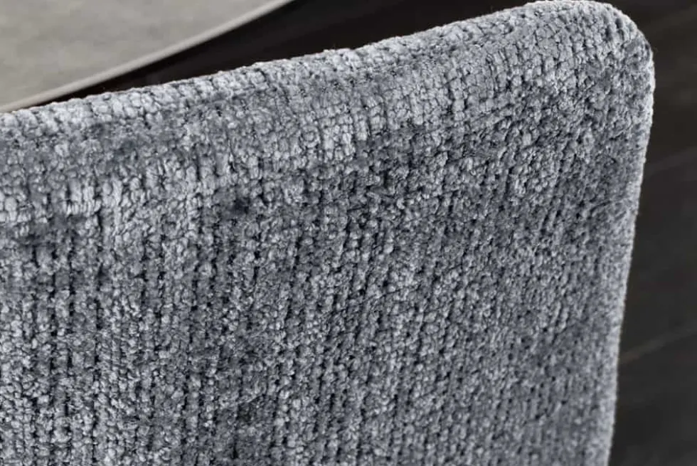 Moderner Design Stuhl TRES CHIC grau Chenille Cremona schwarze Metallbeine
