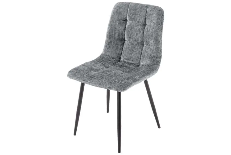 Moderner Design Stuhl TRES CHIC grau Chenille Cremona schwarze Metallbeine
