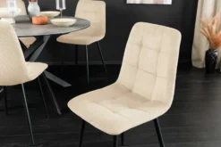 Moderner Design Stuhl TRES CHIC beige Cord schwarze Metallbeine Esszimmer