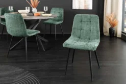 Moderner Design Stuhl TRES CHIC grün Chenille Cremona schwarze Metallbeine